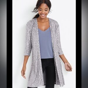 Grey Sequin Duster Cardigan